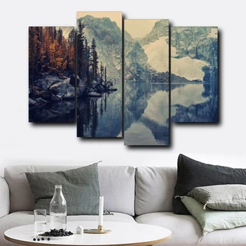 

Laeacco Canvas Painting Calligraphy Natural Scenery Mountain Chinese Traditional Posters Wall Artwork For Living Room Home Decor