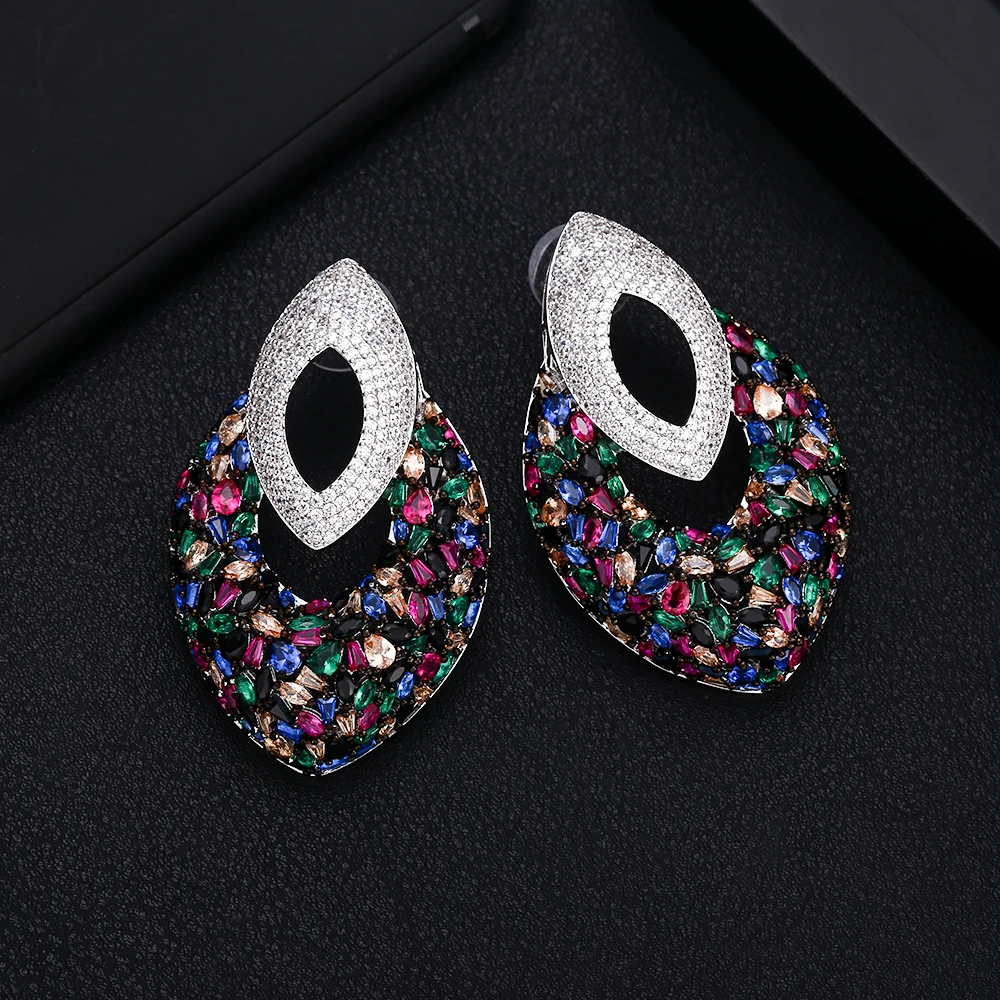 

jankelly Fashion 55MM BIG Luxury Geometric CZ Cubic Zircon Nigeria Earrings for Women Wedding Earrings pendientes mujer moda