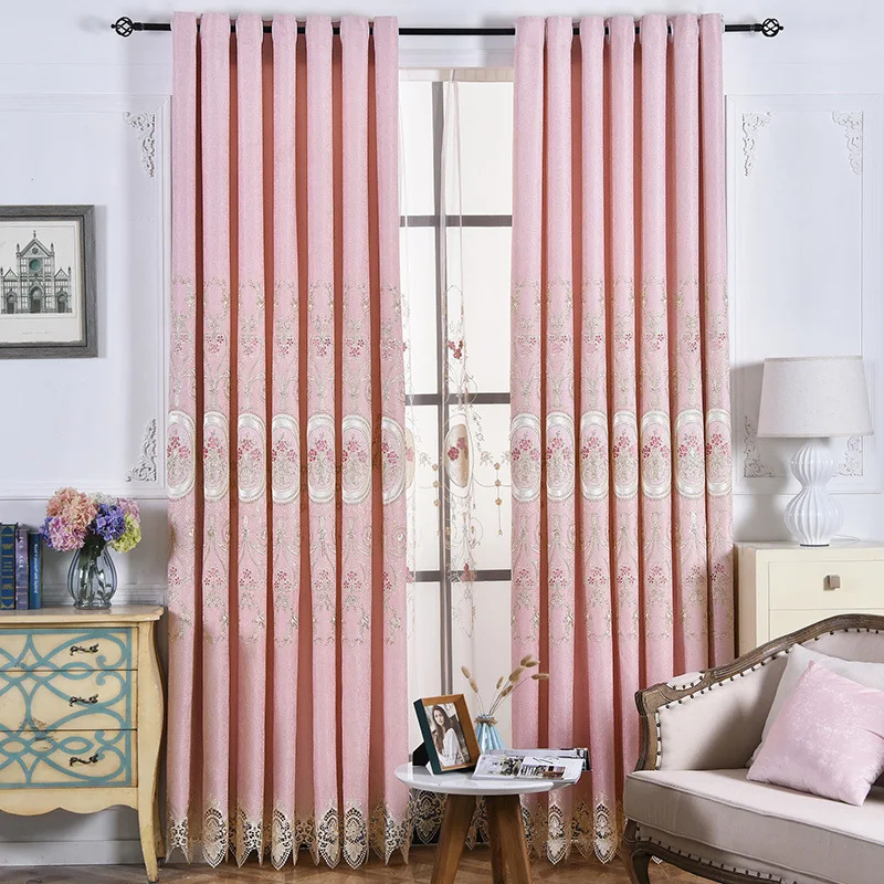 

Fresh Jianouxuenier Pink Water-soluble Embroidery Shade Curtains for Living Dining Room Bedroom.