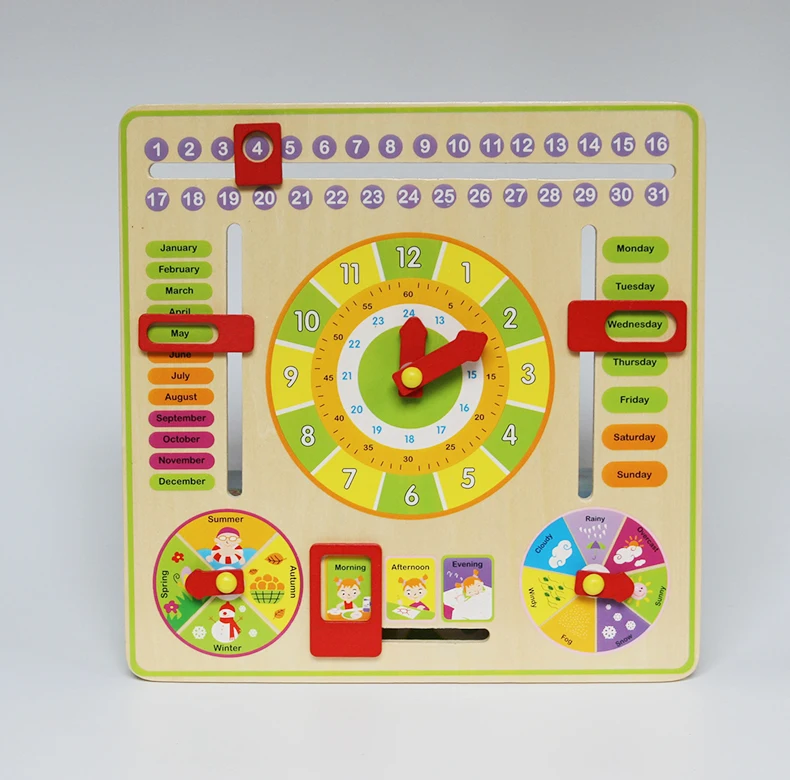 Baby Kids Toy Cartoon Calendar and Clock Wood Numbers Math Preschool Early Childhood Education Kids Brinquedos