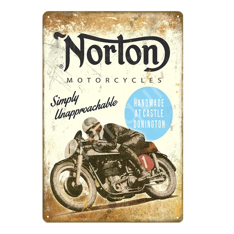 Ретро Norton Motorcycle Декор металлический плакат оловянные знаки для паба автомобиля клуба бара гаража магазина украшения дома стены искусства Carft подарок YQZ084