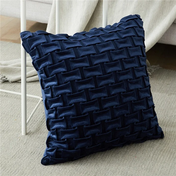 Topfinel бархатные горизонтальные решетки чехлы на подушки наволочки Чехлы для подушек для дома диван стул декоративные наволочки - Цвет: Navy Blue