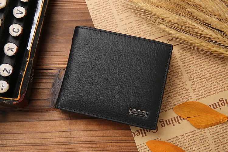 Genuine Leather Mens Wallet Premium Product Real Cowhide Wallets For Man Short Black Walet Portefeuille Homme Short Purses 59