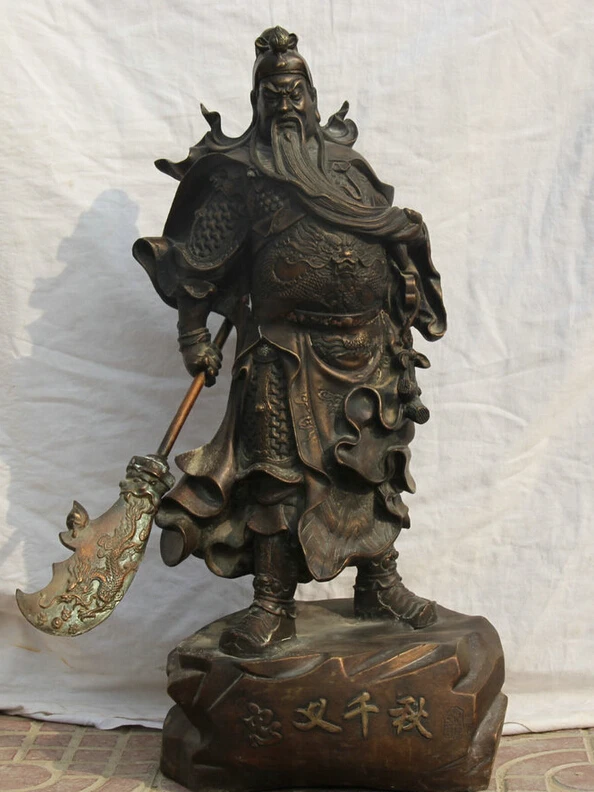 

S2190 Chinese Bronze Folk Stand Guan Gong Yu Warrior God knight sword Statue D0317