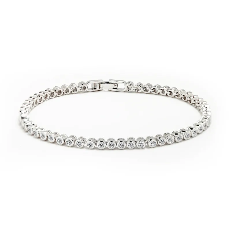 Trendy Women Tennis Bracelet Luxury silvery color Round Clear CZ Tennis