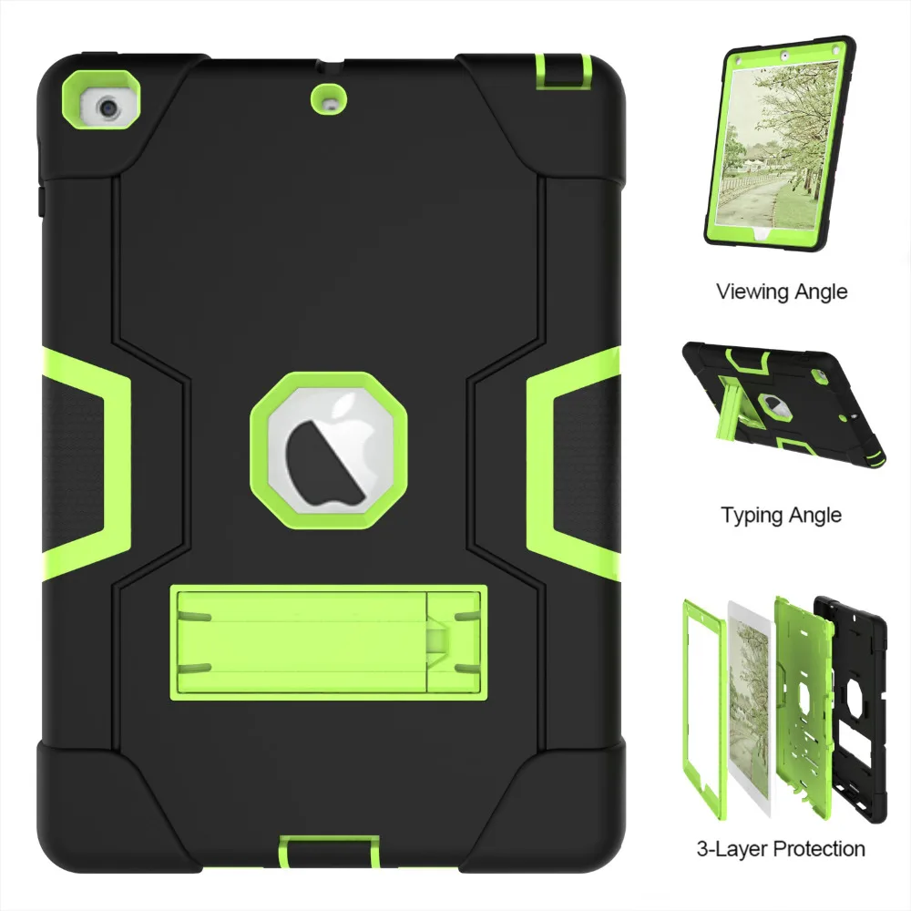 

Soft Silicone + PC Kids Safe Shockproof Funda Cover For Apple iPad 9.7 2018 2017 Tablet Children Robot Hybrid Kickstand Case
