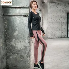 Одежда для занятий спортом на открытом воздухе для женщин Йога 2 шт. комплект футболка с длинным рукавом+ леггинсы женские быстросохнущие фитнес спортивные костюмы