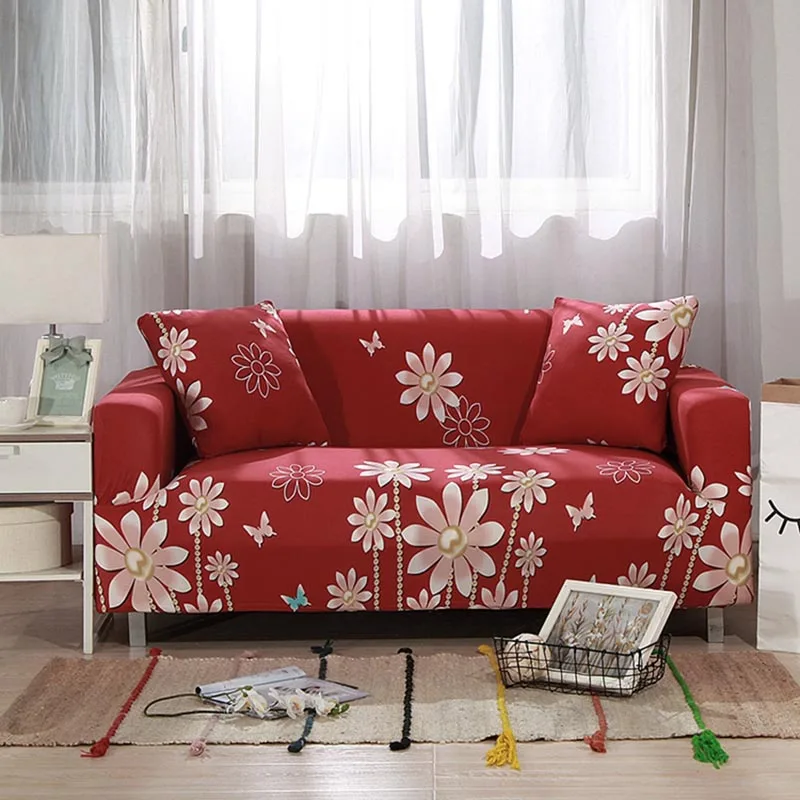 PORSIA 16 видов цветов Чехол диван покрытие эластичный чехол на диван секционная один/два/три/четыре-местный 2 шт наволочки - Цвет: jiujiuhong