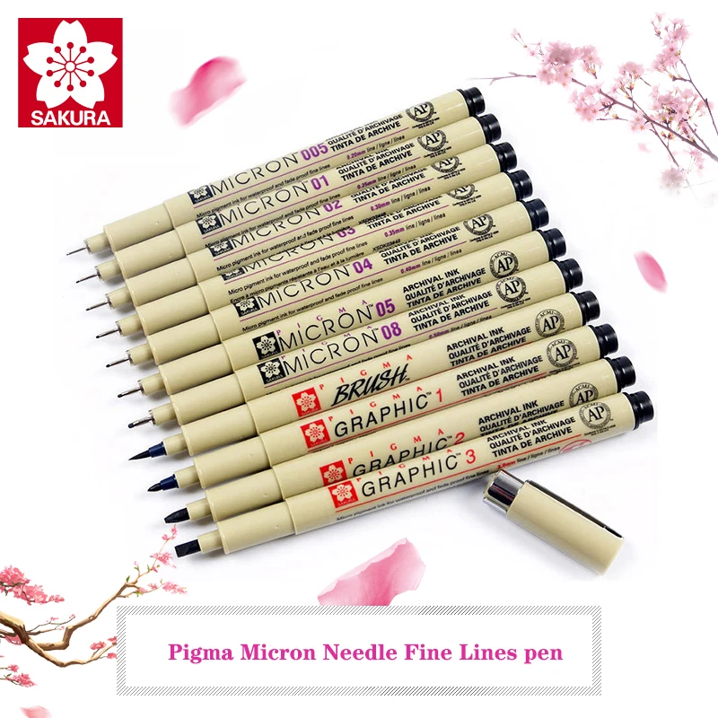 SAKURA Pigma Micron иглы водонепроницаемые тонкие линии Черный Эскиз маркер ручка для дизайна кисть манга рисунок манга товары для рукоделия