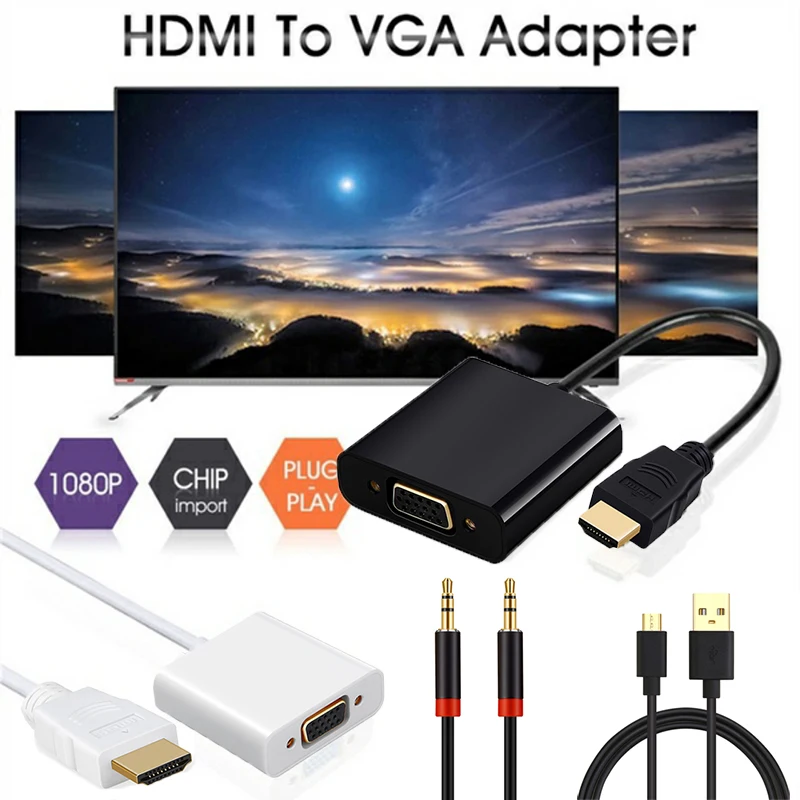 Shuliancable HDMI к VGA Женский адаптер цифровой USB аналоговый аудио конвертер 3 5 мм кабель