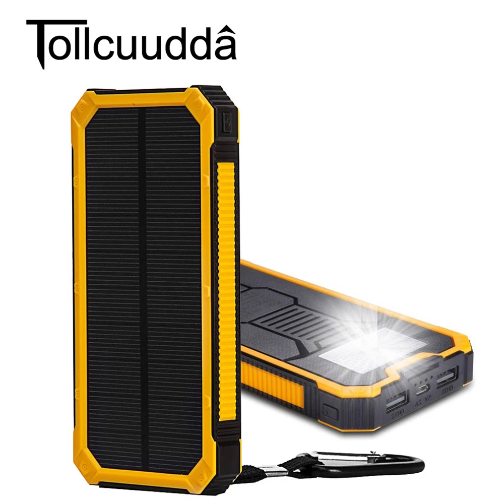 Tollcuudda солнечное зарядное устройство 10000 мАч водонепроницаемый портативный внешний аккумулятор Двойной USB СВЕТОДИОДНЫЙ светильник зарядное устройство банк питания для мобильного телефона