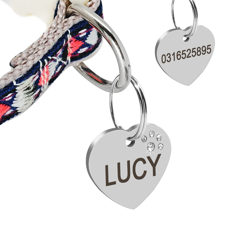 New Cat Collar Personalized Kitten Cats Collars With Engraved Tag Cute Heart Shape Pet ID Tags For Cats Small Dogs Safety Buckle