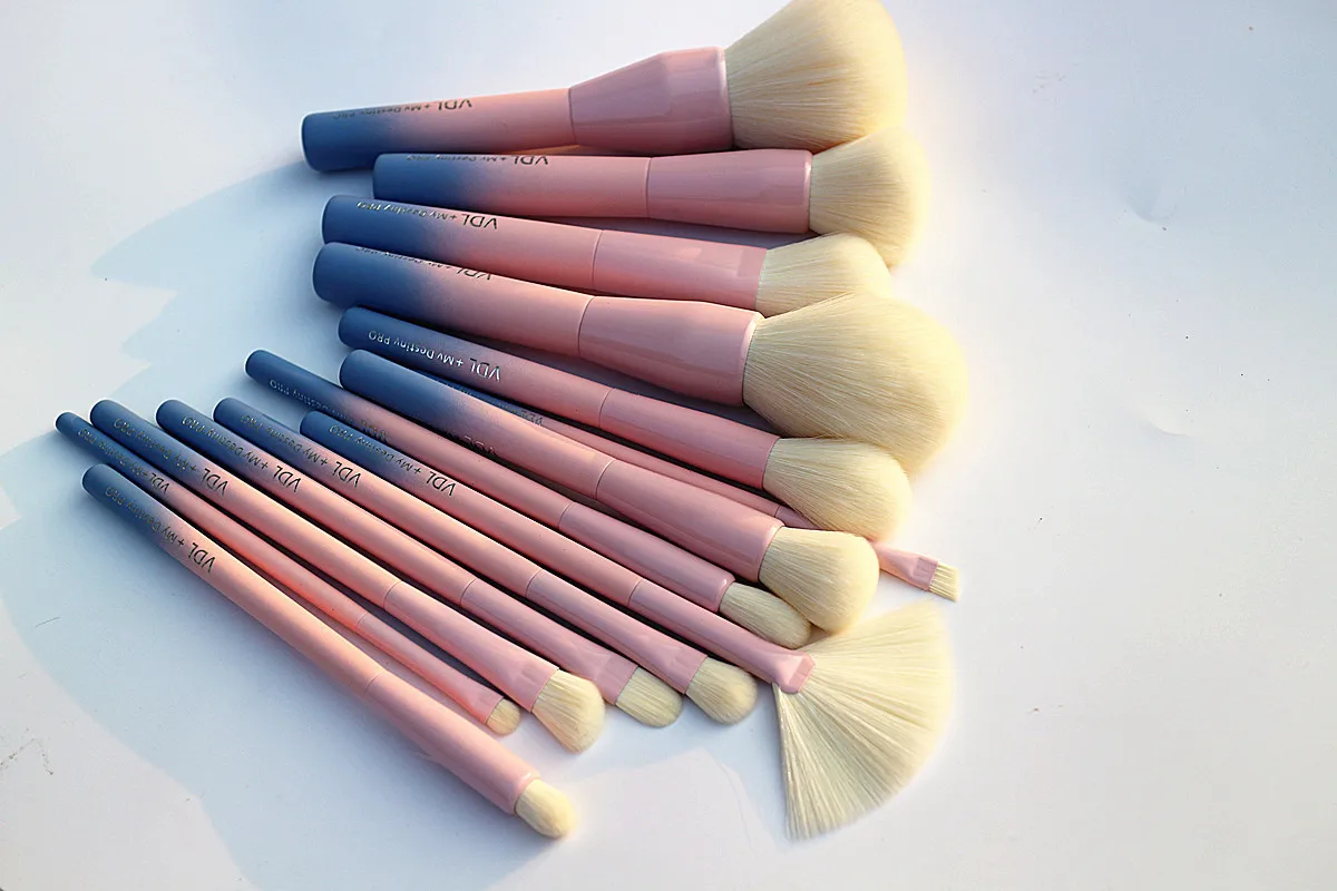 

Gradient Color Professional Makeup Brushes Set Pro 14pcs Cosmetic Brush Set with Bag Face Powder Brush Eye Shadow Brush Kit