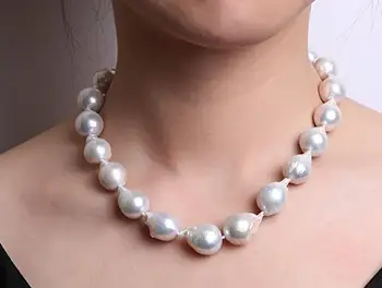 

free shipping Classic 14x17-17x20mm White Baroque Freshwater Pearl Necklace
