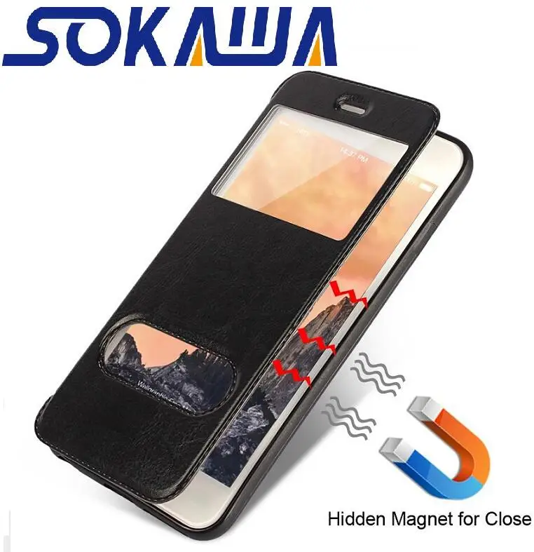 

For Apple iphone 5 5s 6 6s Plus 7 Plus 8 Plus Smart Cover Magnetic Dual Window View Book Stand Leather Shell Phone Case