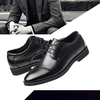 

1pair New Men Dress Shoes Men Flats Pointed Toe Comfortable Office Shoes Lace Up Low Top Leather Oxford Shoes For Men