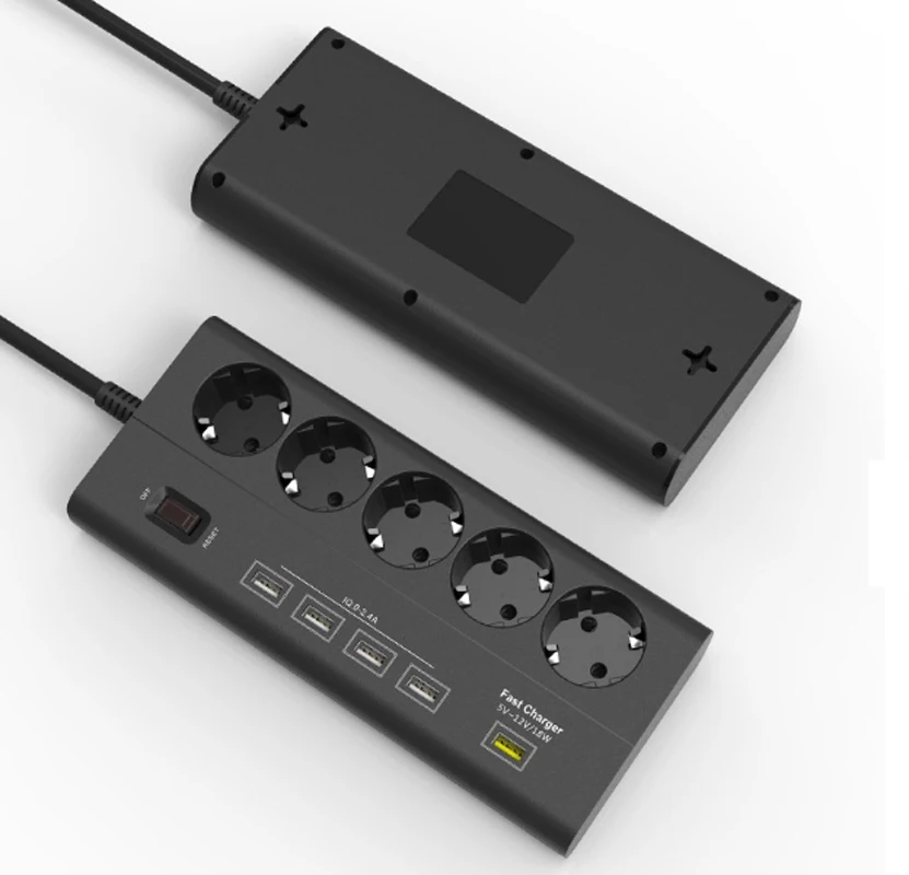 евро 5 Сетевой фильтр питания с быстрой зарядкой 3.0 USB порта и розеткой расширения