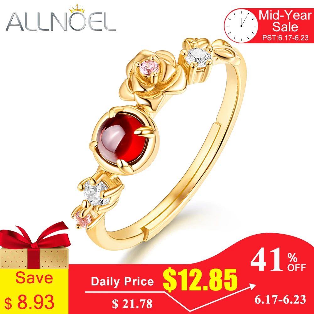 Allnoel 925 Sterling Silver Ring For Women 100 Natural Garnet Zircon Rose Quartz Flower Stone Luxury Jewelry Gift 2019 New huismerk kopen in de aanbieding Allnoel 925 Sterling Silver Ring For Women 100 Natural Garnet Zircon Rose Quartz Flower Stone Luxury Jewelry Gift 2019 New huismerk kopen in de aanbieding