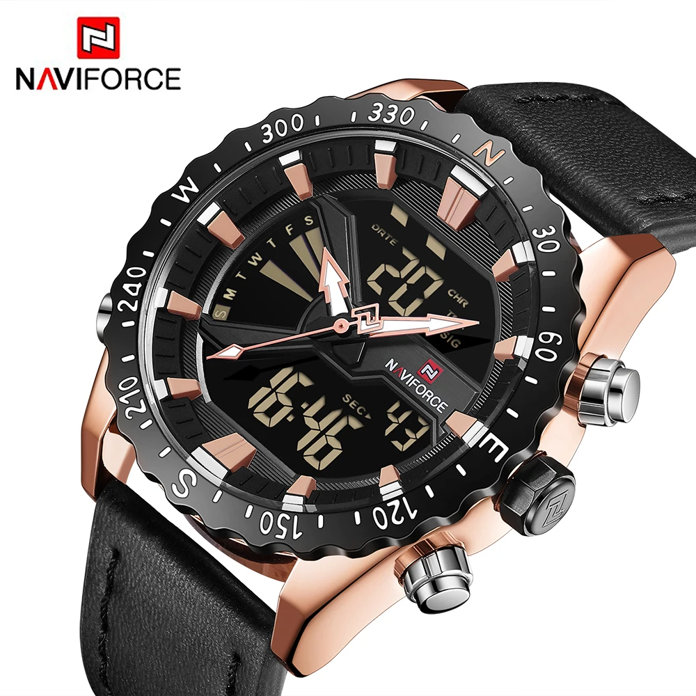 

NAVIFORCE Top Luxury Sports Military Watches Men Quartz Clock Analog Digital Waterproof Leather Wrist Watch relogio masculino