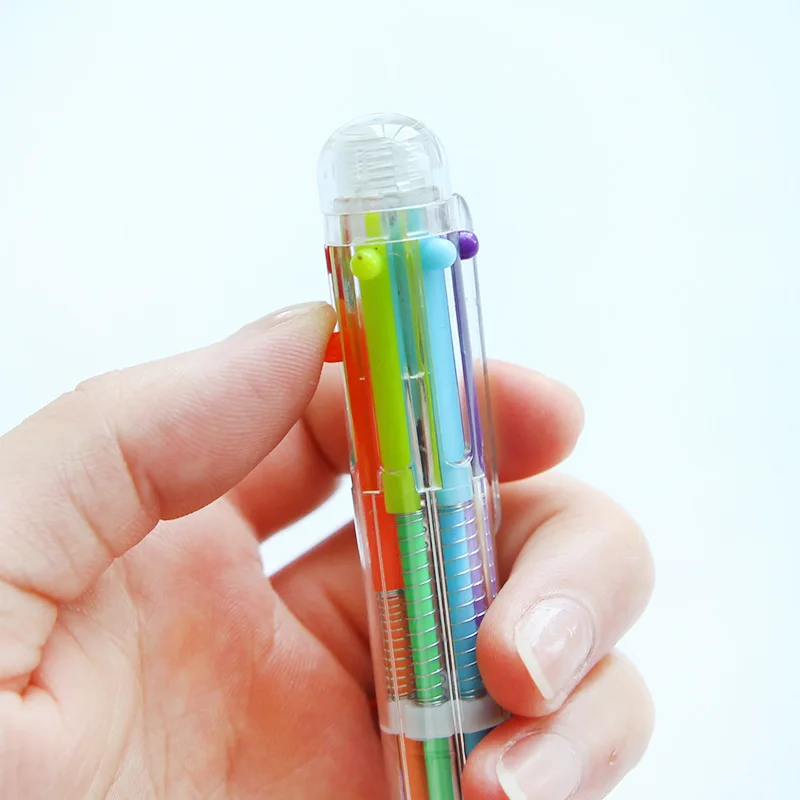 

1 Pcs transparent plastic 6 color Ball Pen Creative Students press the oil pen gift pen Office pen
