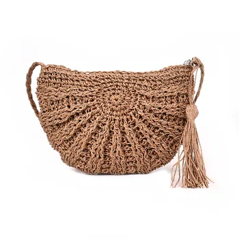 

2018 Women Handmade Round Beach Shoulder Bag Bali Circle Straw Bags Summer Woven Rattan Handbags Women Messenger Bag INS Popular