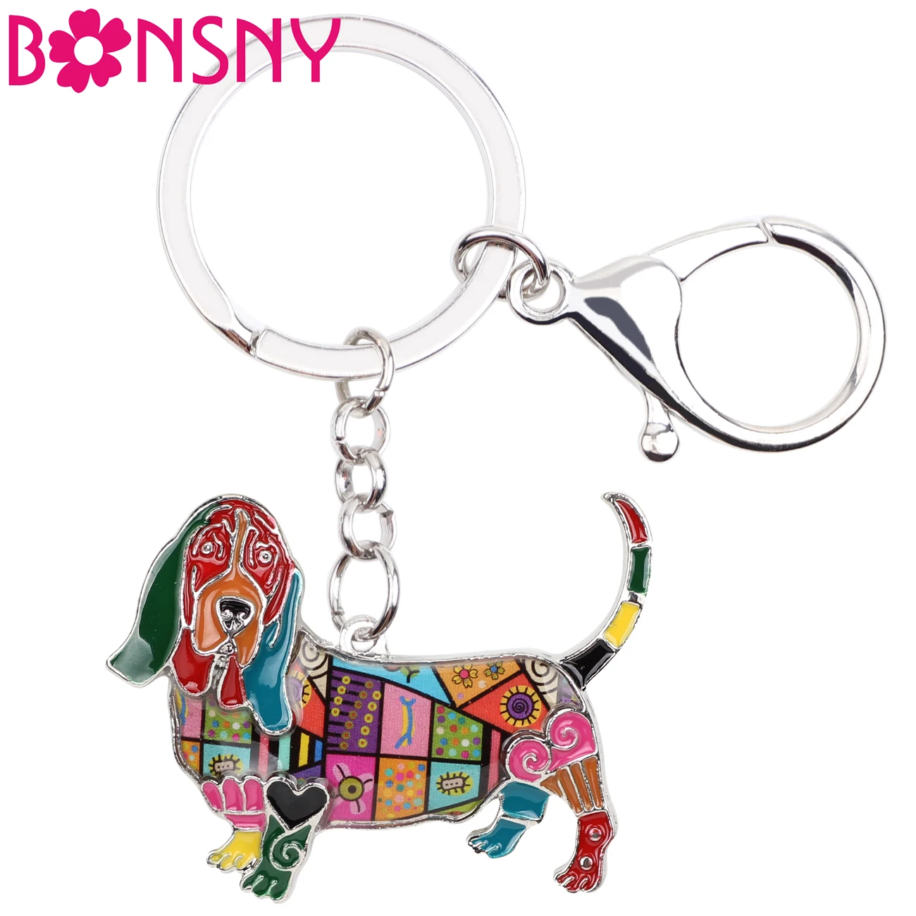 Bonsny Alloy Basset Hound Dog Key Chains Ring Handbag Bag Charm Key