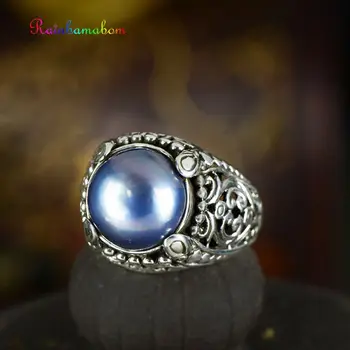 

Rainbamabom Vintage Real 925 Solid Sterling Silver Natural Pearl Gemstone Ring Wedding Band Women Fine Jewelry Gifts Wholesale