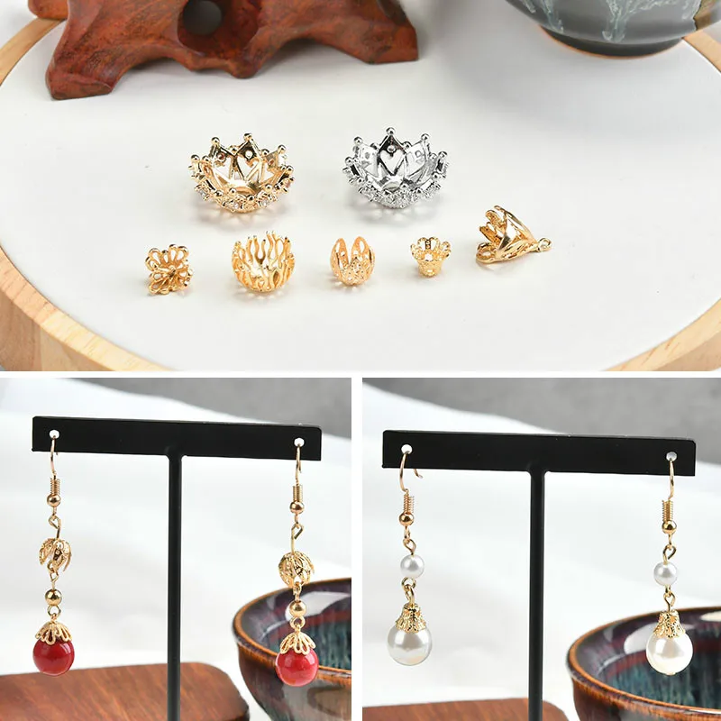 

DIY handmade self-made copper plated genuine gold hollowed flower cap, earrings chain pendant bead beads partition accessories