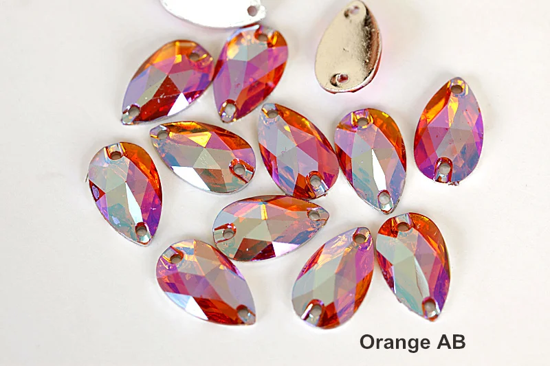 Resin droplet orange AB flatback sew on rhinestones (4)