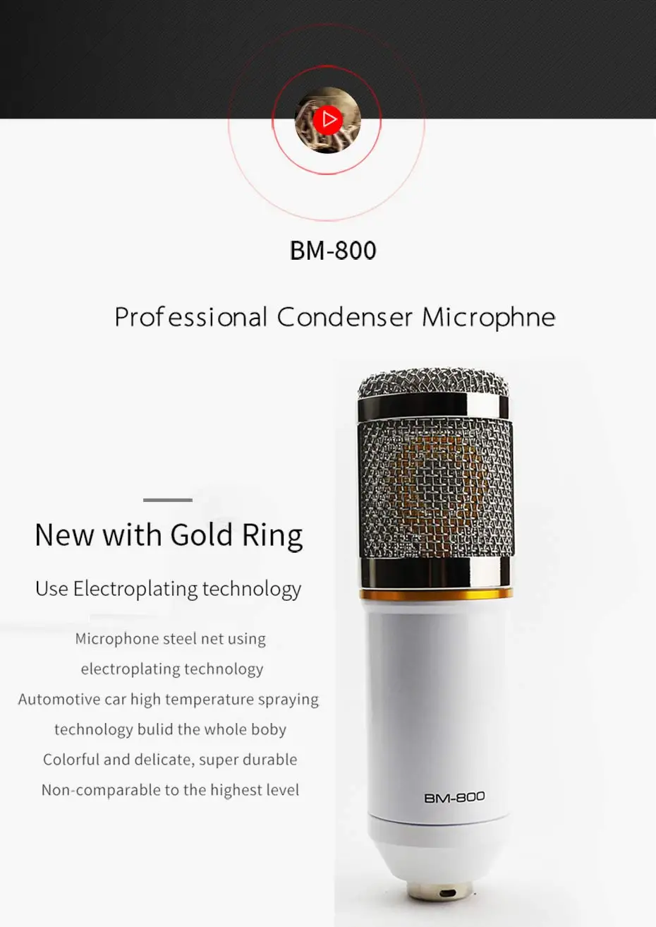 BM 800 конденсаторный микрофон bm800 48V Phantom power Mic звуковая карта с подставкой поп-фильтр Tritop для компьютера ПК видеозапись