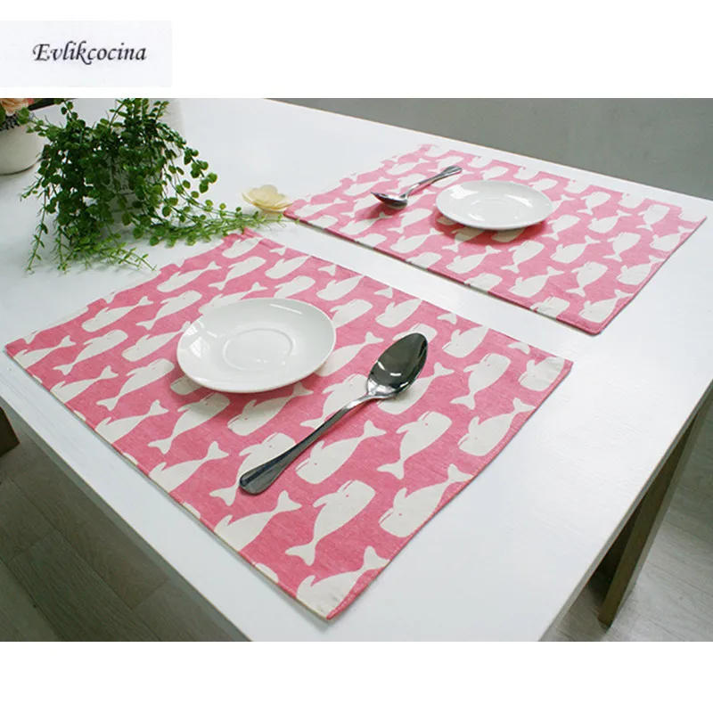 Free Shipping Whale Printed Pink Placemat Dining Table Coaster Cloth