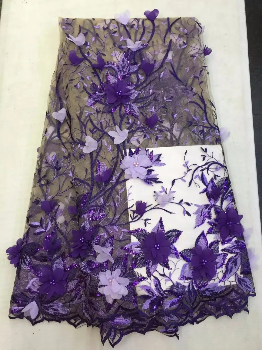 Buy 2017 purple 3 d flower beaded lace fabrics