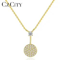CZCITY Новое поступление 18 К позолоченный Настоящее серебро 925 проба круглый кулон ожерелья для женщин прозрачный CZ юбилей подарки Collana
