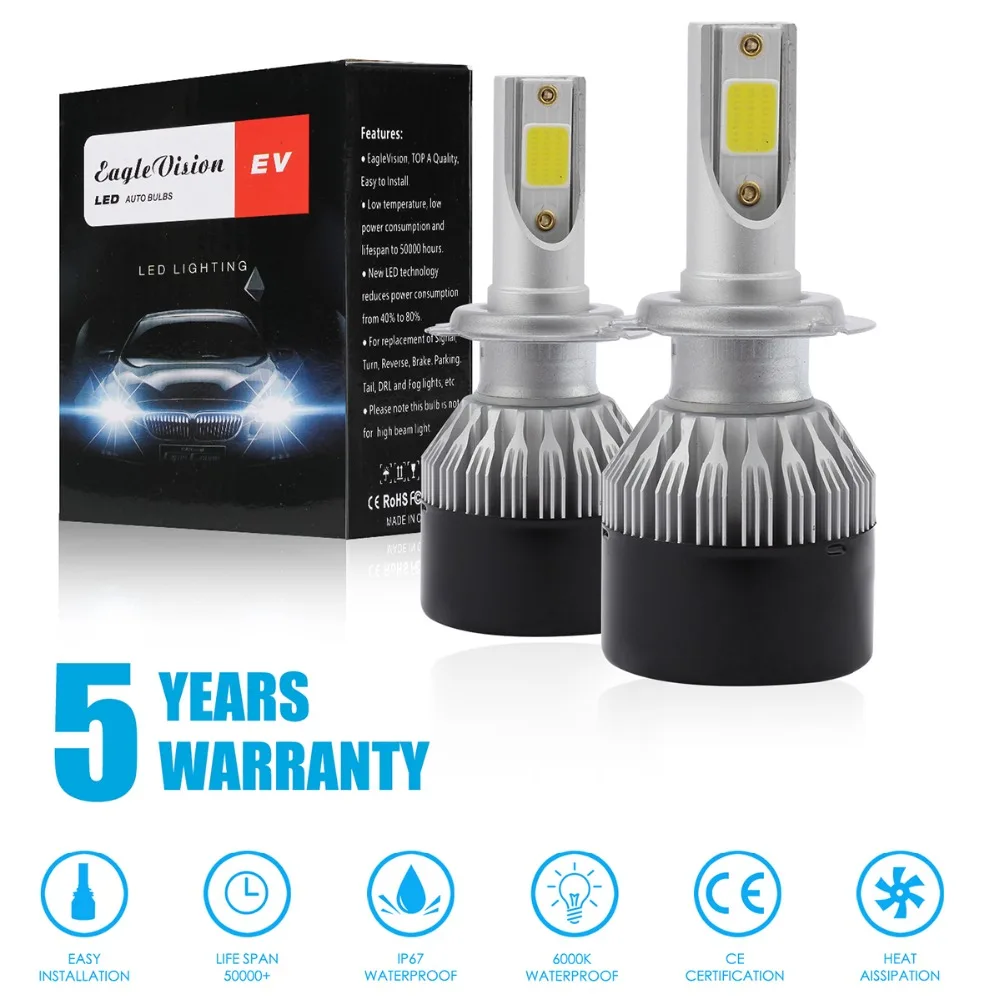 

2Pcs Car DOB LED Headlight Bulb H7 9005 HB3 9006 HB4 H8 H9 H11 H1 Headlights Kit for Car SUV ATV VAN Pickup Truck Wagon lights