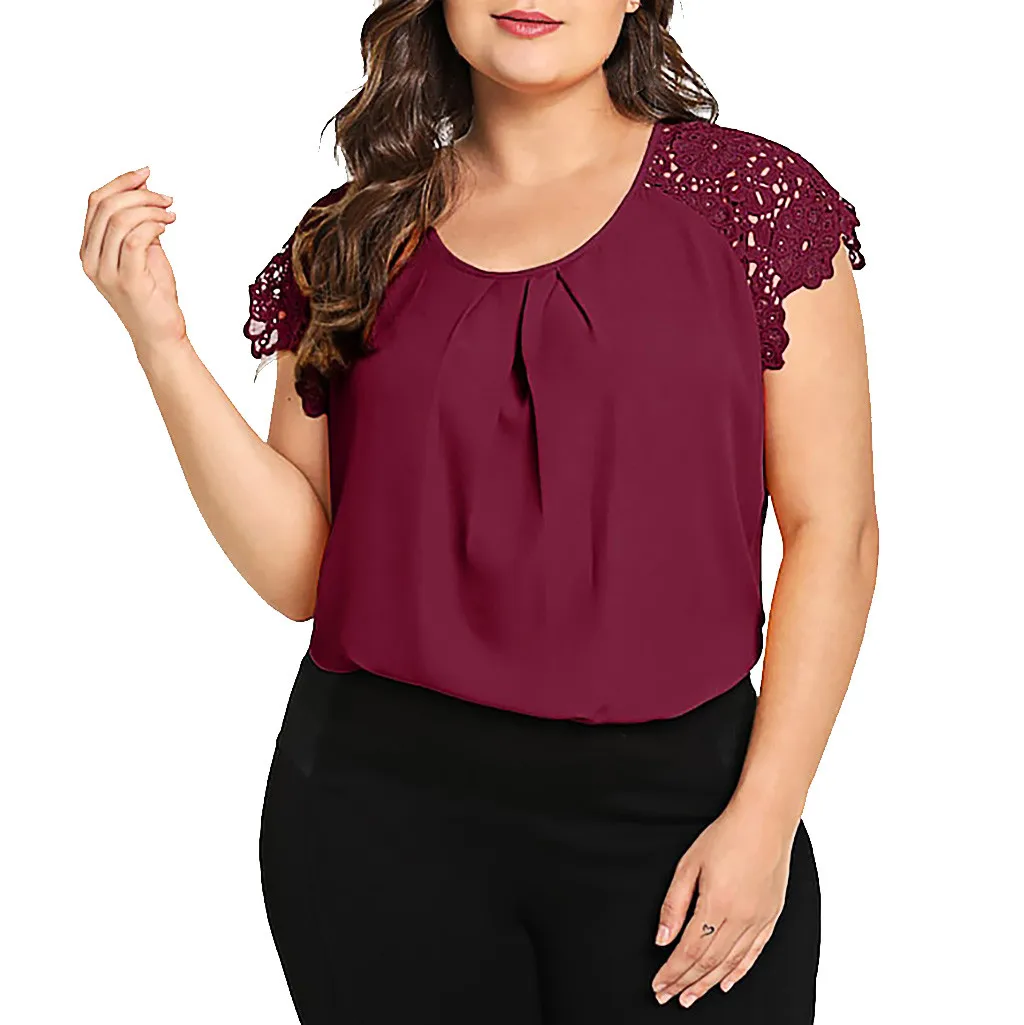 

2019 JAYCOSIN Fashion Women Plus Size Blouse Solid Casual Summer Shirt Short Sleeve O-Neck Hollow Out Ladies Blouse April15 P30