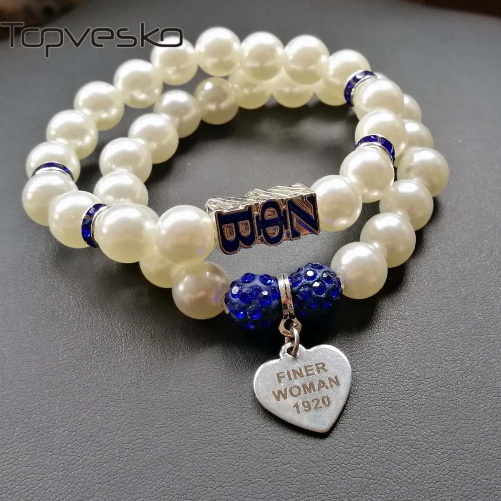 

Topvesko ZPB Newly released Blue and white pearl ZETA PHI BETA Sorority Finer woman 1920 charm pearl Bracelet