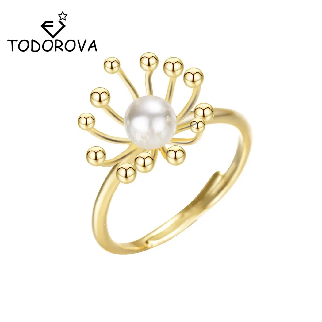 

Todorova Wholesales Charming Lovely Dandelion Flower Imitation Pearl Adjustable Rings for Women Jewelry Accessories