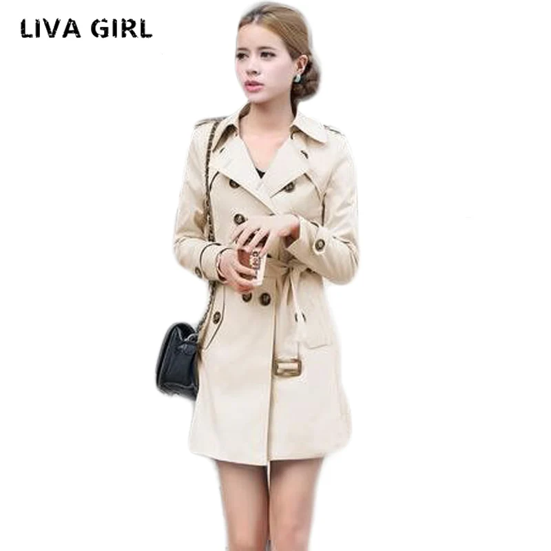 Goedkoop 1 ST Trenchcoat Voor Vrouwen Double Breasted Slim Fit Lange Lente Jas Casaco Feminino Abrigos Mujer Herfst Bovenkleding