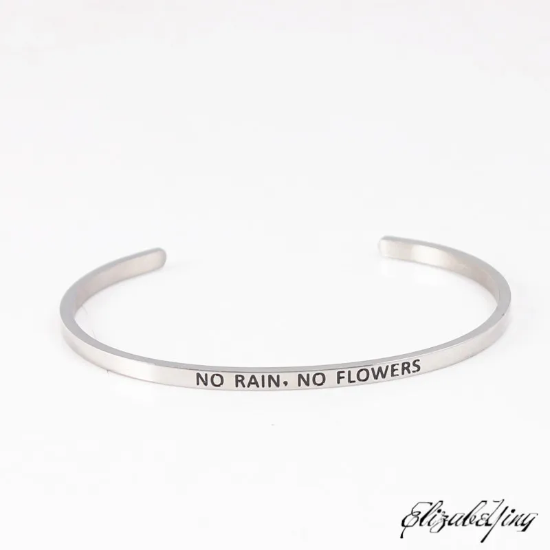 Намасте нержавеющая сталь выгравированы положительные вдохновляющие цитаты манжета браслет с мантрой как подарок на день отца - Окраска металла: NO RAIN NO FLOWERS