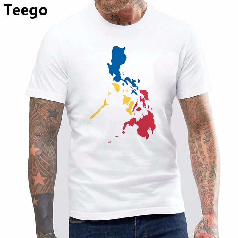 

HFLOD PLODFC Filipino Map Philippines Flag Men's Hipster Short-Sleeve Crewneck Cotton T-Shirt