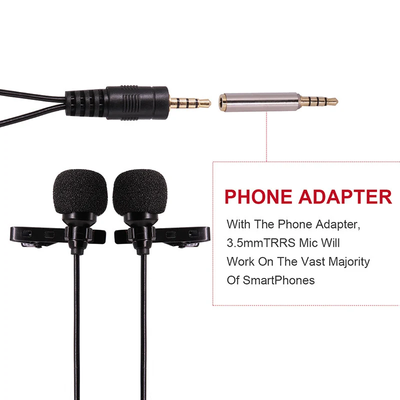 Dual Head Lavalier Microphone Condenser Audio Recording Mic for Phone Canon Nikon Sony DSLR Recorder SGA998 | Электроника