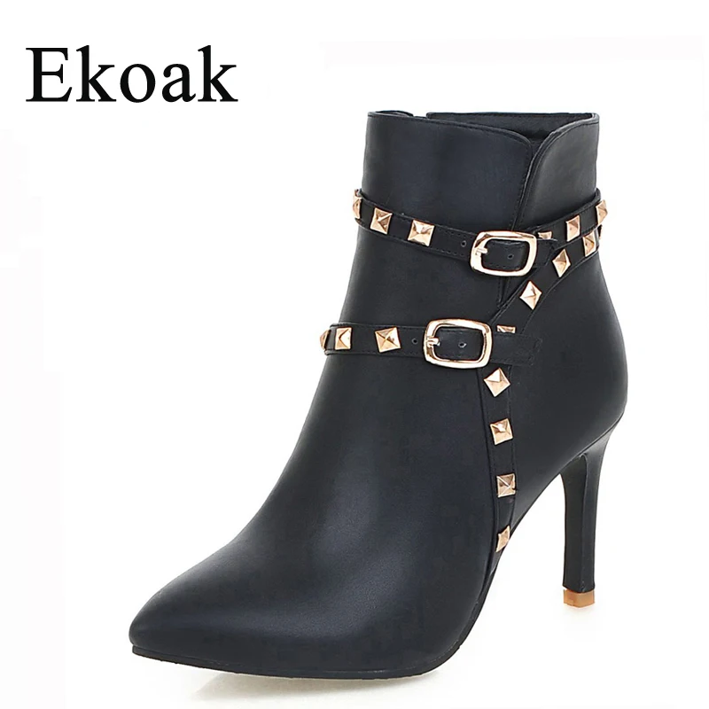 

Ekoak New 2016 Autumn Fashion Ankle Boots Women Leather Boots Sexy Rivets Women High Heels Shoes Woman Dress Shoes L35