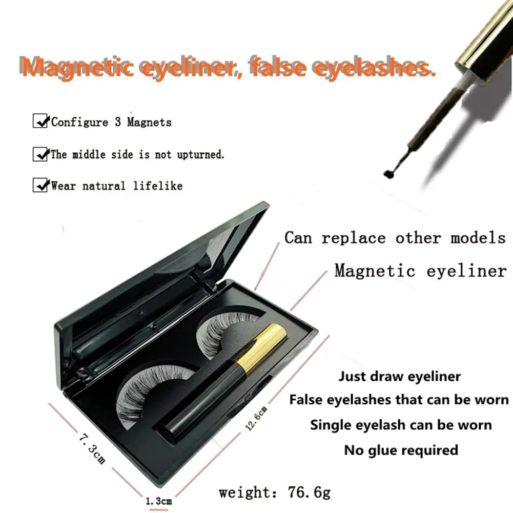 Magnetic Eyelashes Natural Looking Design Magnetic Eyelash With Liquid Eyeliner Mirror-box Easy-wearing Reusable Eyelashes