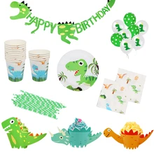 Тематические праздничные бумажные тарелки с динозаврами/чашки/салфетки/баннер, соломенная скатерть с воздушным шаром для детей, декор для дня рождения, одноразовая посуда