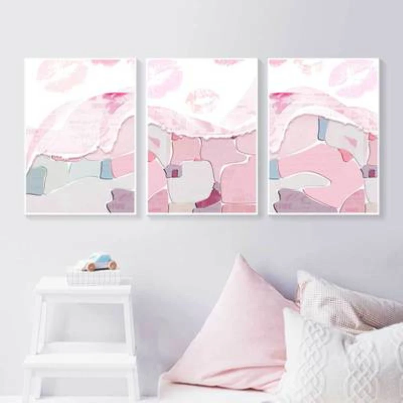 

Nordic Abstract Watercolor Romantic Pink Cupid Wall Art Canvas Painting For Living Room Home Decor Poster Pictures No Frame