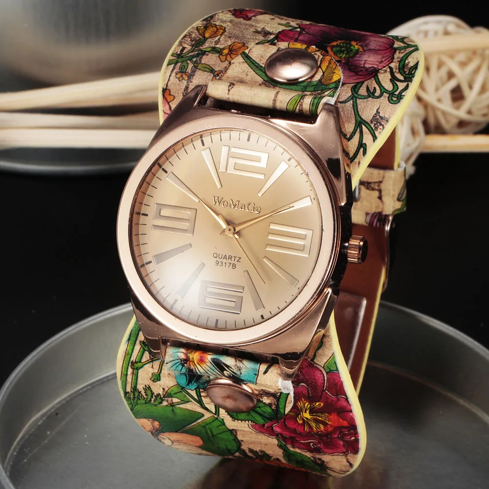 2016 New Design Ladies Flower Cloth Wrist Watch Gold Fashion Women