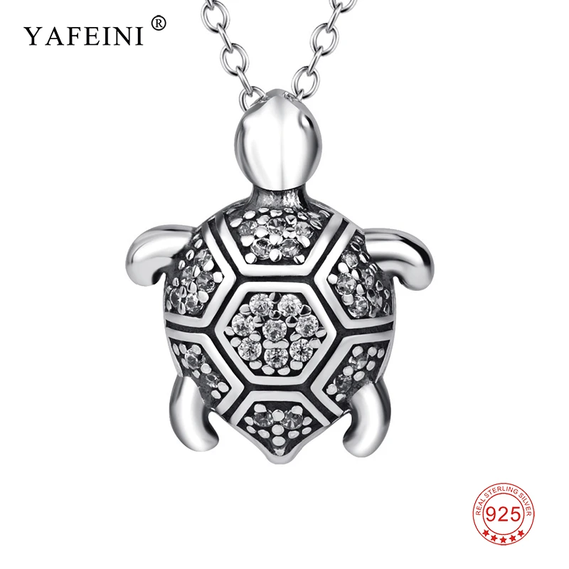 

925 Sterling Silver Vintage Turtle Statement Necklace Vintage Tortoise AAA CZ Jewelry Fashion Pendant Necklaces For Women Men