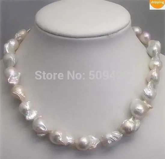 

~~ W&O656 >>REAL HUGE SOUTH SEA WHITE BAROQUE PEARL NECKLACE 18" 14K