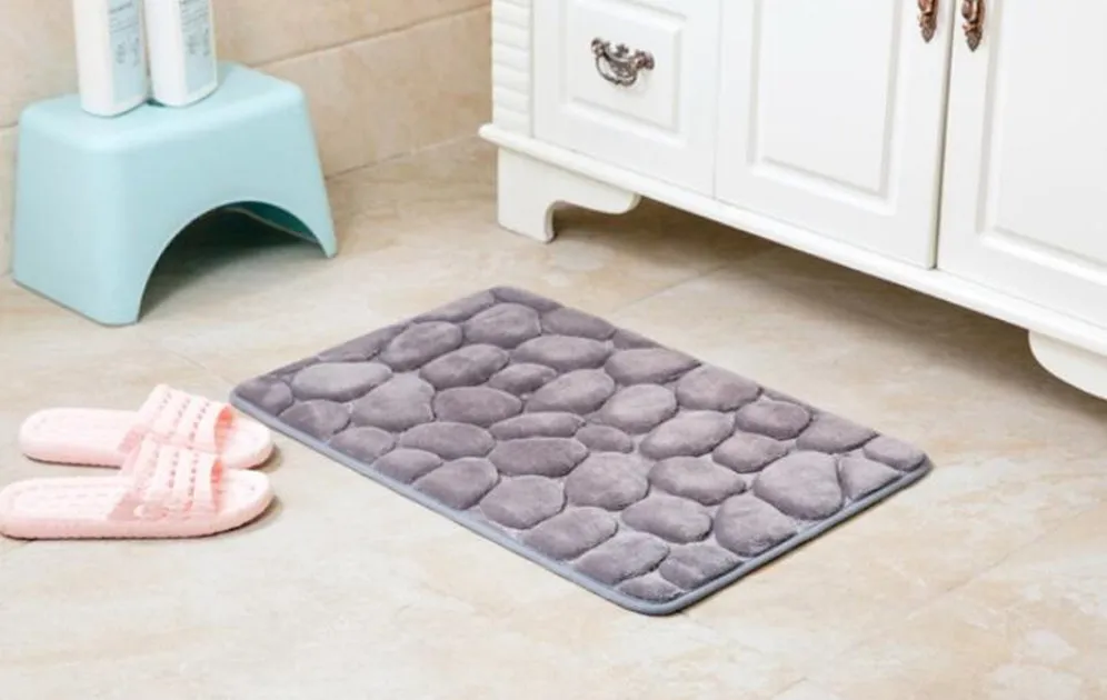 Foam Pebble Rock Bath Mat Simple Beautiful Grey Memory Rug 60x40cm Non