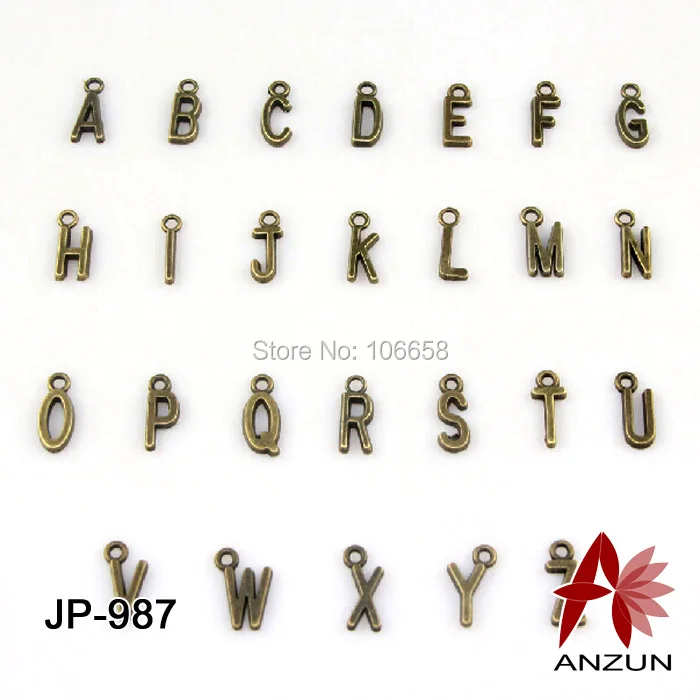 

100PCS 16x6mm anitque bronze letter T-Z pendant metal charm and pendant jewelry